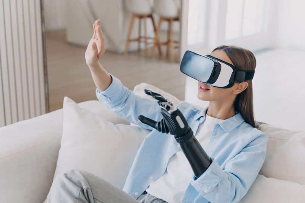 Woman using virtual reality headset