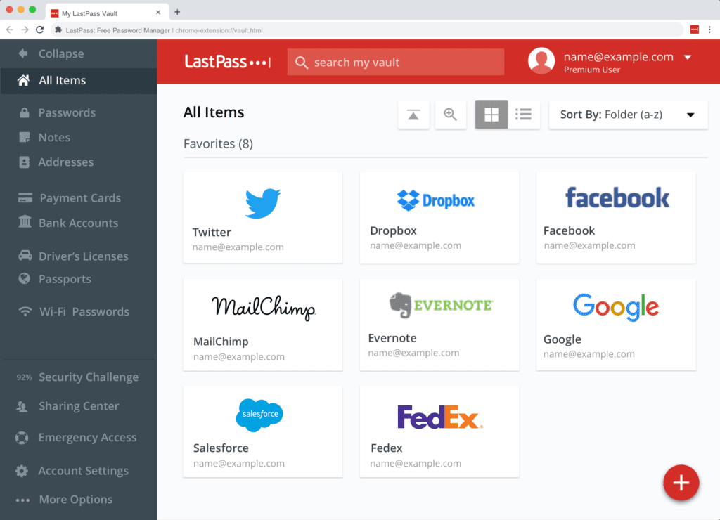 Lastpass password manager dashboard