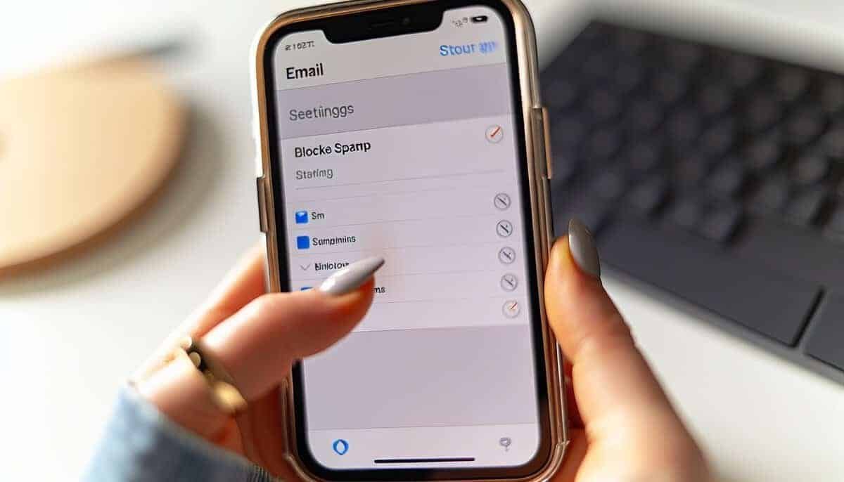 Photo of an iPhone displaying the Mail app settings, and learn how to stop spam emails on iphone
