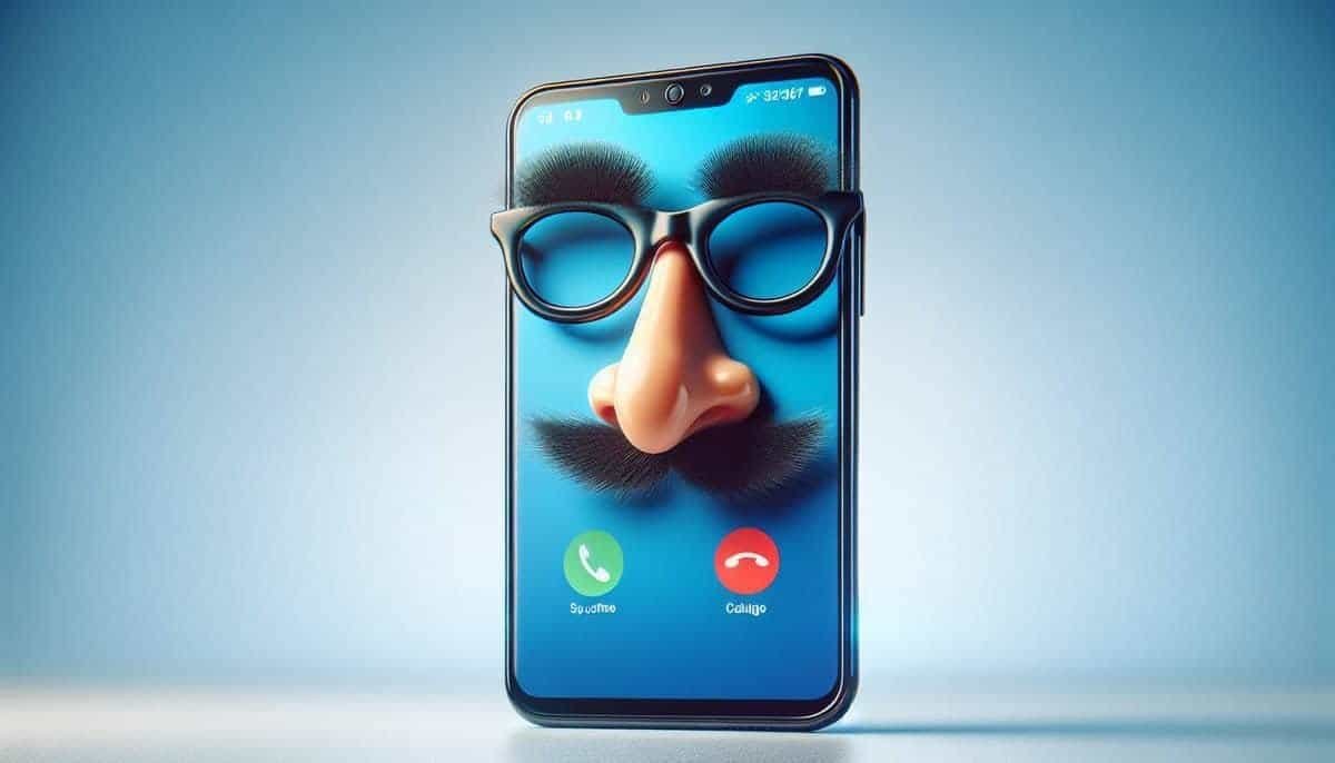 Masked phone numbers - a cartoon mans face on a smart phone