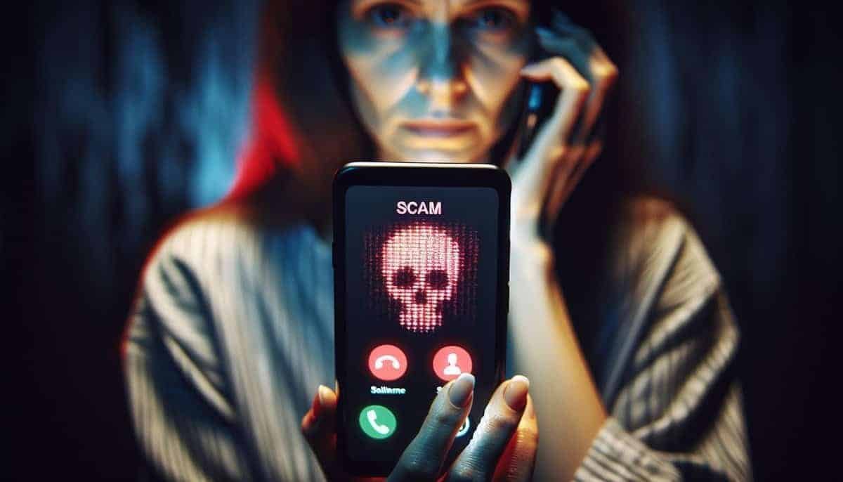 Illustration of a person receiving one of the O2 scams calls