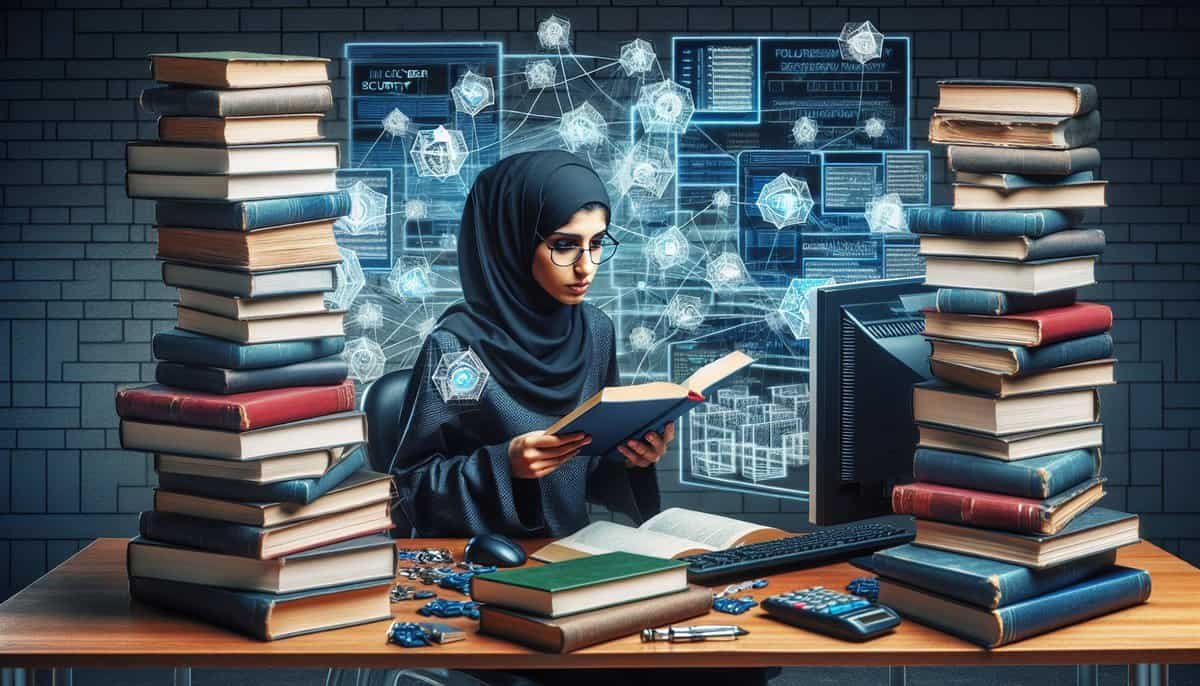 Illustration of a person learning about cyber security apprenticeships