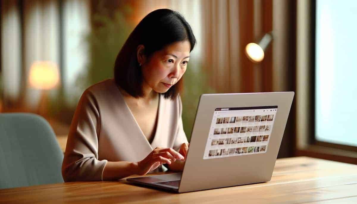 Photo of a person conducting a reverse image search on a laptop - Etsy Scams