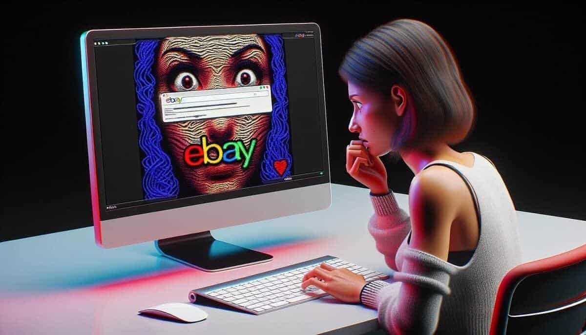Illustration of a person receiving a suspicious message on eBay